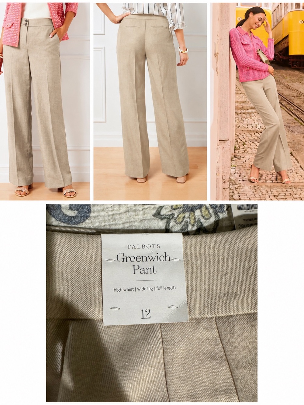 Talbots Greenwich High-Waist Wide-Leg Pants in Beige